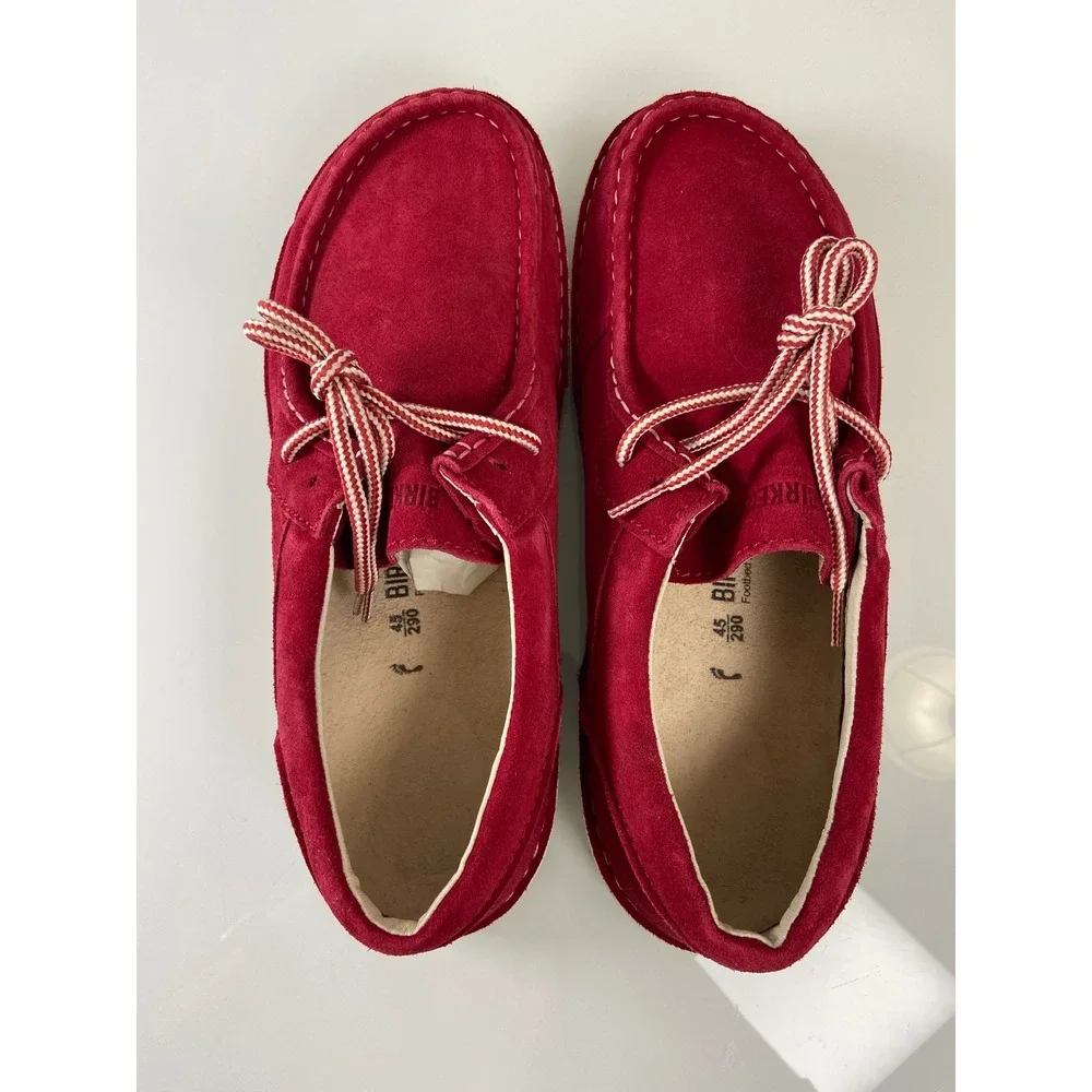 Birkenstock Men's US 12 EU 45 Pasadena Red Suede Veloursleder‎ Lace Up Shoes NEW